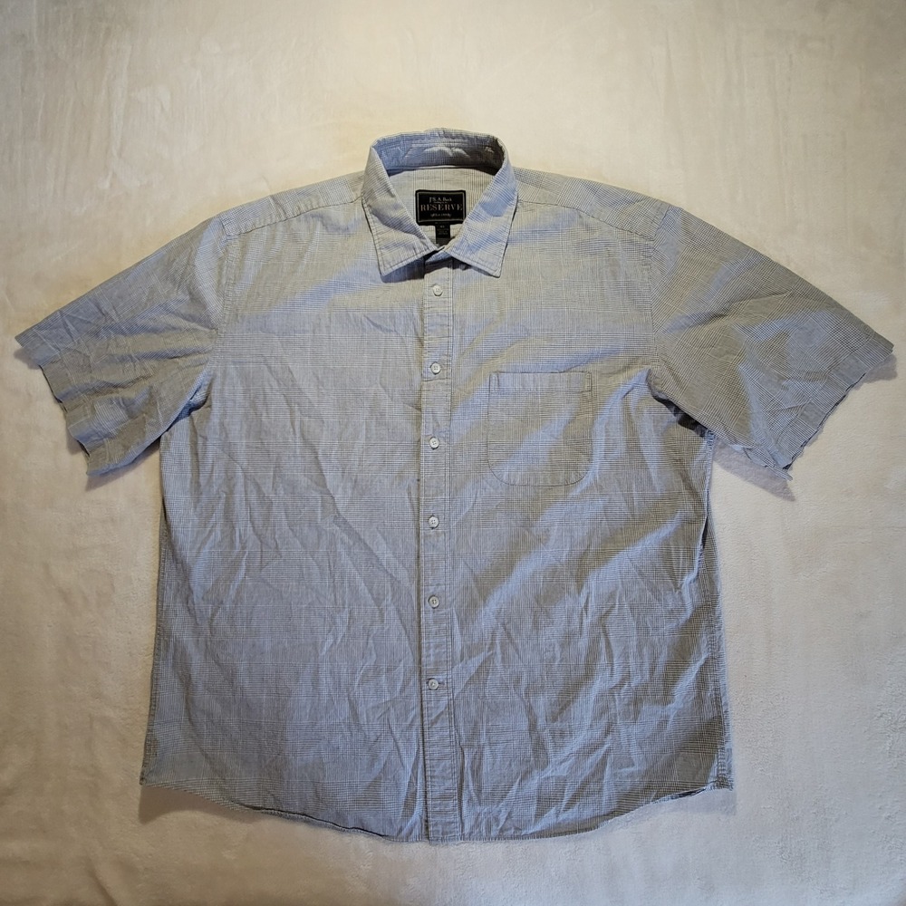 Jos A Bank Button Down Mens XL Grey Micro Check Short Sleeve Reserve Cotton